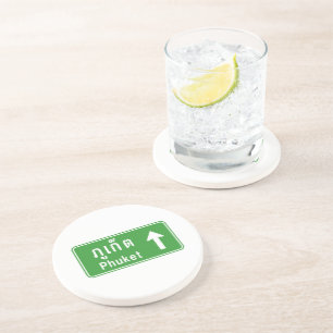 Phuket Ahead ⚠ Thai Highway Traffic ⚠ Zandsteen Onderzetter