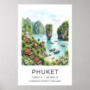Phuket Reisposter Print Schilderachtige Baai met B