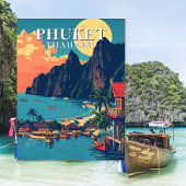 Phuket Thailand Beach Retro Art Briefkaart