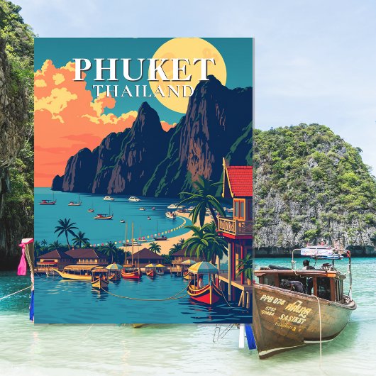 Phuket Thailand Beach Retro Art Briefkaart