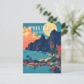 Phuket Thailand Beach Retro Art Briefkaart (Staand voorkant)