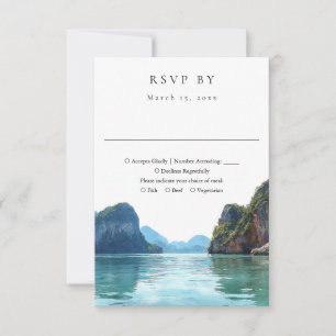Phuket Thailand Elegant Watercolor Huwelijk RSVP Kaartje