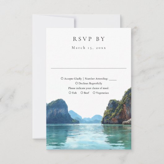 Phuket Thailand Elegant Watercolor Wedding RSVP Kaartje (Voorkant)