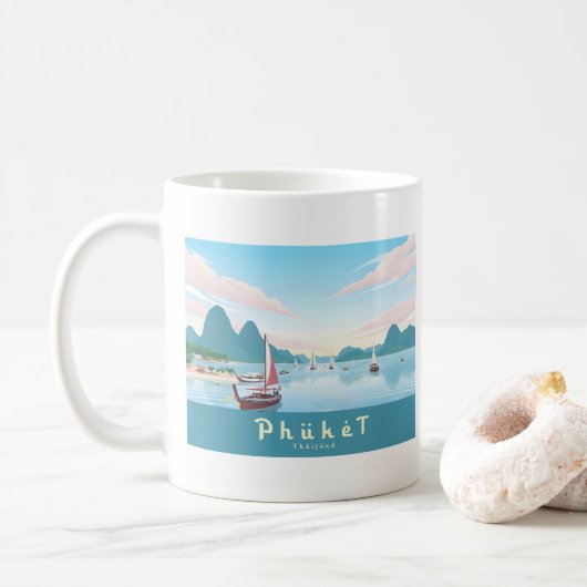 Phuket Thailand Pastelreizen Koffiemok (Met donut)