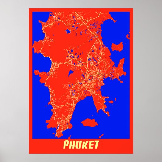 Phuket - Thailand Retro City Map Poster (Voorkant)
