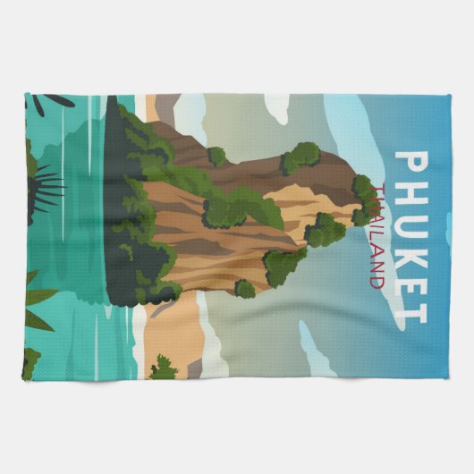 Phuket Thailand Retro Theedoek (Horizontaal)