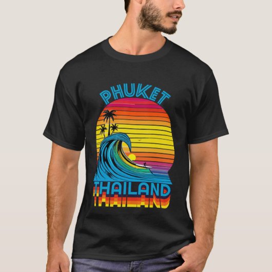 Phuket Thailand Retro Throwback Surf & Beach Souve T-shirt (Voorkant)