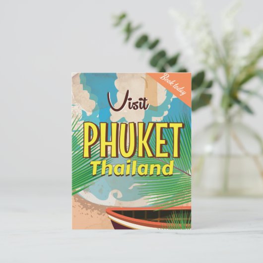 Phuket Thailand vintage-poster Briefkaart (Staand voorkant)