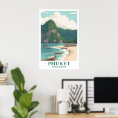 Phuket Thailand Vintage Reis Longtail Boot Strand Poster (Thuiskantoor)
