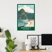 Phuket Thailand Vintage Reis Longtail Boot Strand Poster (Thuiskantoor)