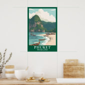 Phuket Thailand Vintage Reis Longtail Boot Strand Poster (Keuken)