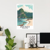 Phuket Thailand Vintage Reis Longtail Boot Strand Poster (Thuiskantoor)