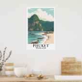 Phuket Thailand Vintage Reis Longtail Boot Strand Poster (Keuken)