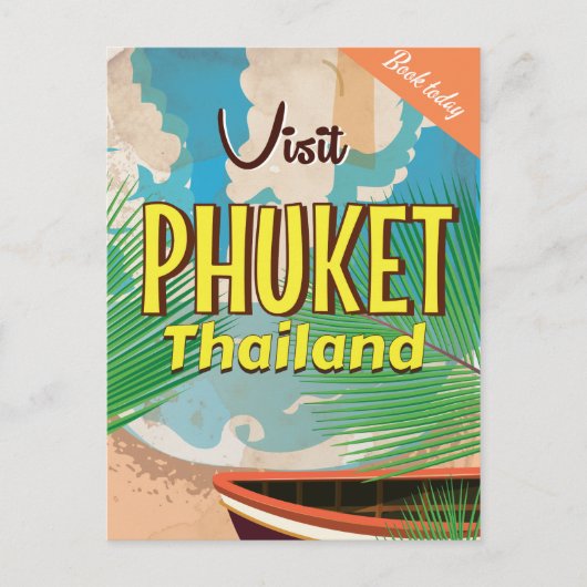 Phuket Thailand vintage reisposter Briefkaart (Voorkant)