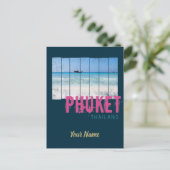 Phuket Thailand Vintage Strand Panorama Souvenir Feestdagenkaart (Staand voorkant)