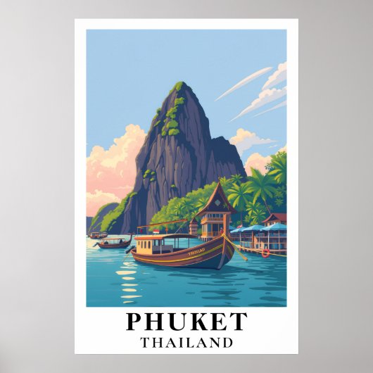 Phuket Thailand Vintage Tropical Island Travel Art Poster (Voorkant)