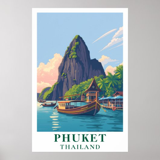 Phuket Thailand Vintage Tropical Island Travel Art Poster (Voorkant)