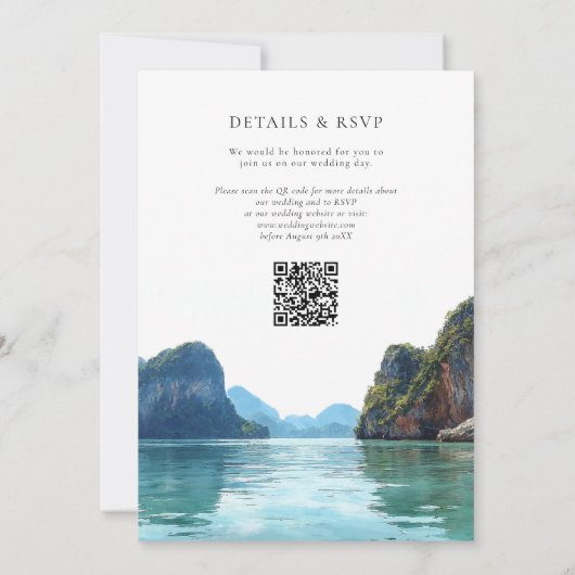 Phuket Thailand Watercolor QR Code Wedding Kaart (Achterkant)