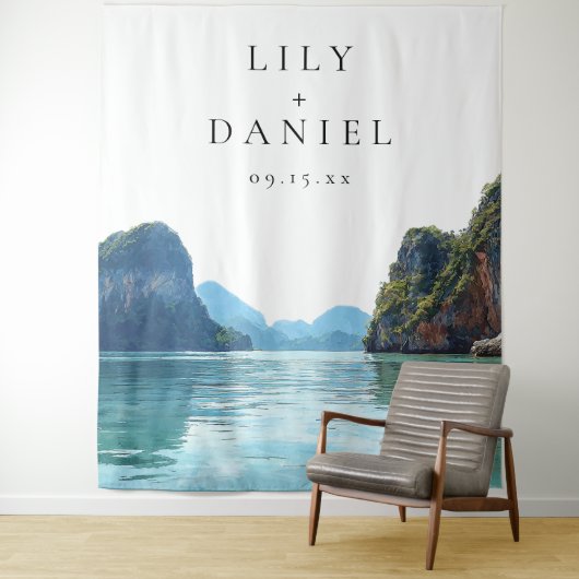 Phuket Tropical Wedding Photo Backdrop Wandkleed (In situ)