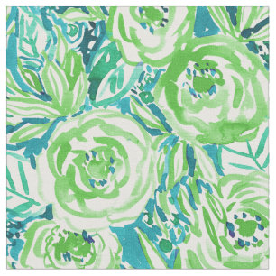 PHUNKY PHRESH Green Aqua Boho Floral Waterverf Stof