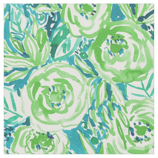 PHUNKY PHRESH Green Aqua Boho Floral Waterverf Stof (Close Up)