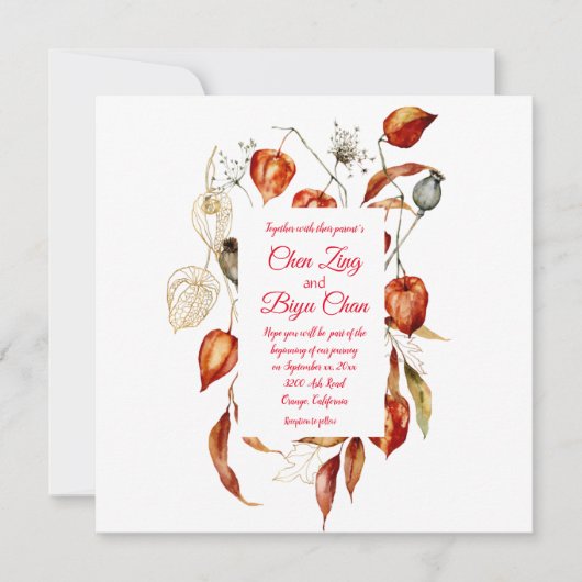 Physalis (Chinese Lantaarn) Wedding Invitation Kaart (Voorkant)