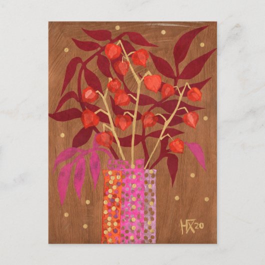 Physalis Chinese lanthantaarns paper Collage Flora Briefkaart (Voorkant)