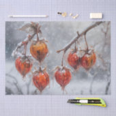 Physalis Fruit op een tak in de Sneeuw Tissuepapier (Craft)