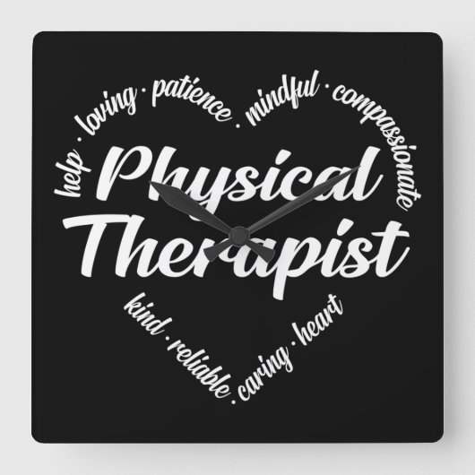 Physical Therapist Heart Word Cloud Vierkante Klok (Voorkant)