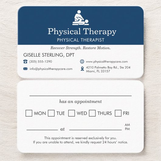 Physical Therapist Scheduling Reminder Visitekaartje