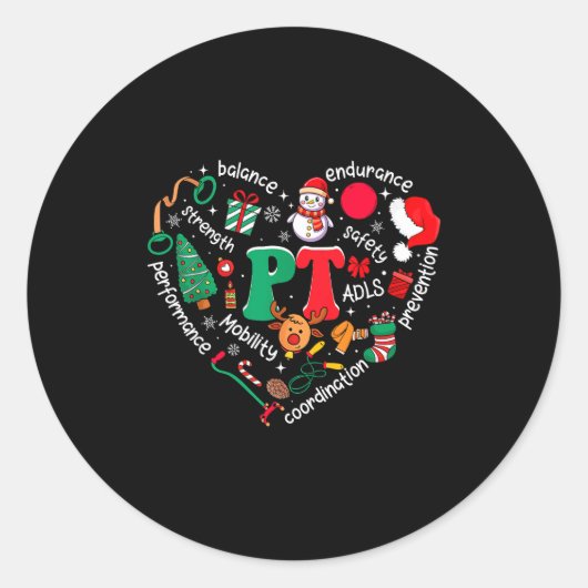 Physical Therapy Christmas Heart Pt Therast Xmas M Ronde Sticker (Voorkant)