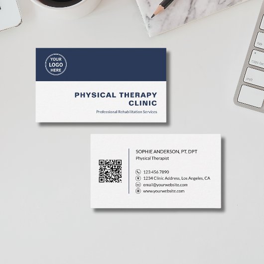 Physical Therapy Clinic Custom Logo QR Code Visitekaartje