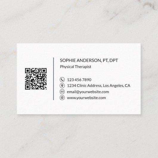 Physical Therapy Clinic Custom Logo QR Code Visitekaartje (Achterkant)