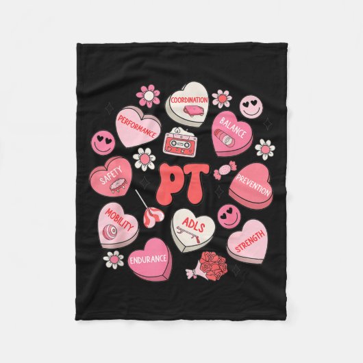 Physical Therapy Groovy Valentine's Day Heart Cand Fleece Deken (Voorkant)