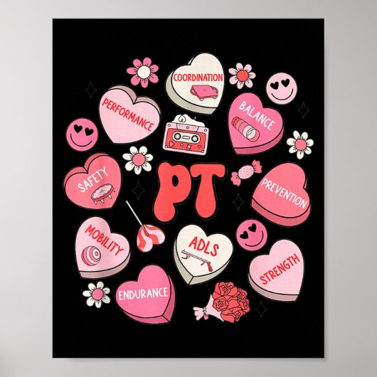 Physical Therapy Groovy Valentine's Day Heart Cand Poster (Voorkant)