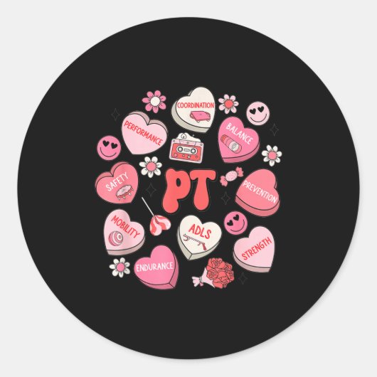 Physical Therapy Groovy Valentine's Day Heart Cand Ronde Sticker (Voorkant)