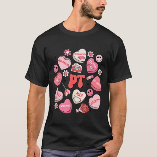 Physical Therapy Groovy Valentine's Day Heart Cand T-shirt (Voorkant)