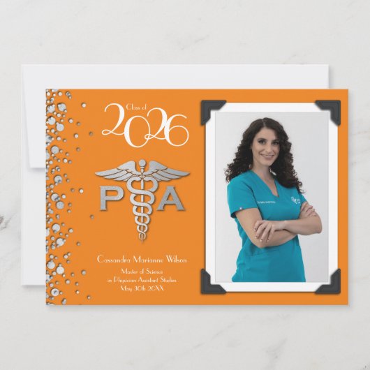 Physician Assistant PA Graduation Orange Silver Kaart (Voorkant)