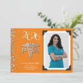 Physician Assistant PA Graduation Orange Silver Kaart (Staand voorkant)
