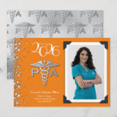 Physician Assistant PA Graduation Orange Silver Kaart (Voorkant / Achterkant)