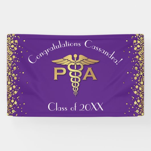 Physician Assistant PA Graduation Purple Gold Spandoek (Horizontaal)