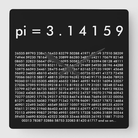 pi= 3,14159 Black White Wiskunde Science pi Day Di Vierkante Klok (Voorkant)