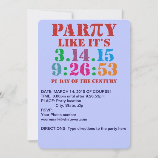 Pi-daagse uitnodiging 2015 partij zoals 3.14.15 9: (Voorkant)