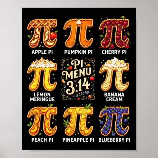 Pi-dag 3.14 Pi-menu Grappig Fruit Taart Menu Lerar Poster (Voorkant)