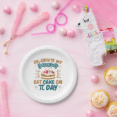 Pi Day Birthday Funny Eat Cake Papieren Bordje (Feest)