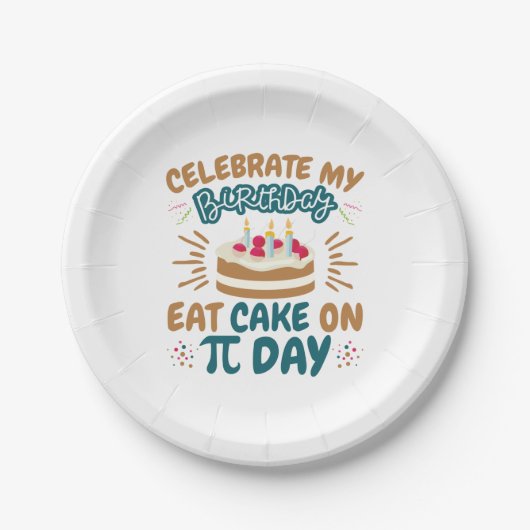 Pi Day Birthday Funny Eat Cake Papieren Bordje (Voorkant)