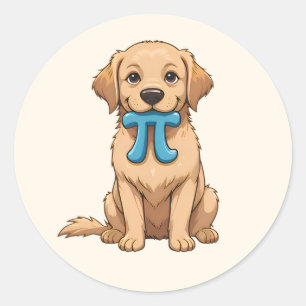 Pi Day Dog met Pi symbool   Schattigee pi-Wiskunde Ronde Sticker