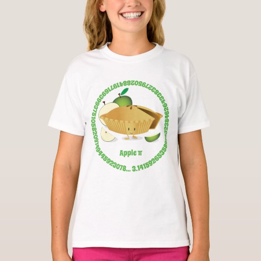 Pi Day Green Apple Pie Cartoon Character Numbers T-shirt (Voorkant)