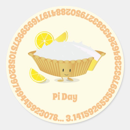 Pi Day Lemon Meringue Pie Cartoon Character Ronde Sticker (Voorkant)