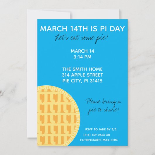 Pi Day Party Uitnodiging met Pi Cijfers op achterz (Voorkant)